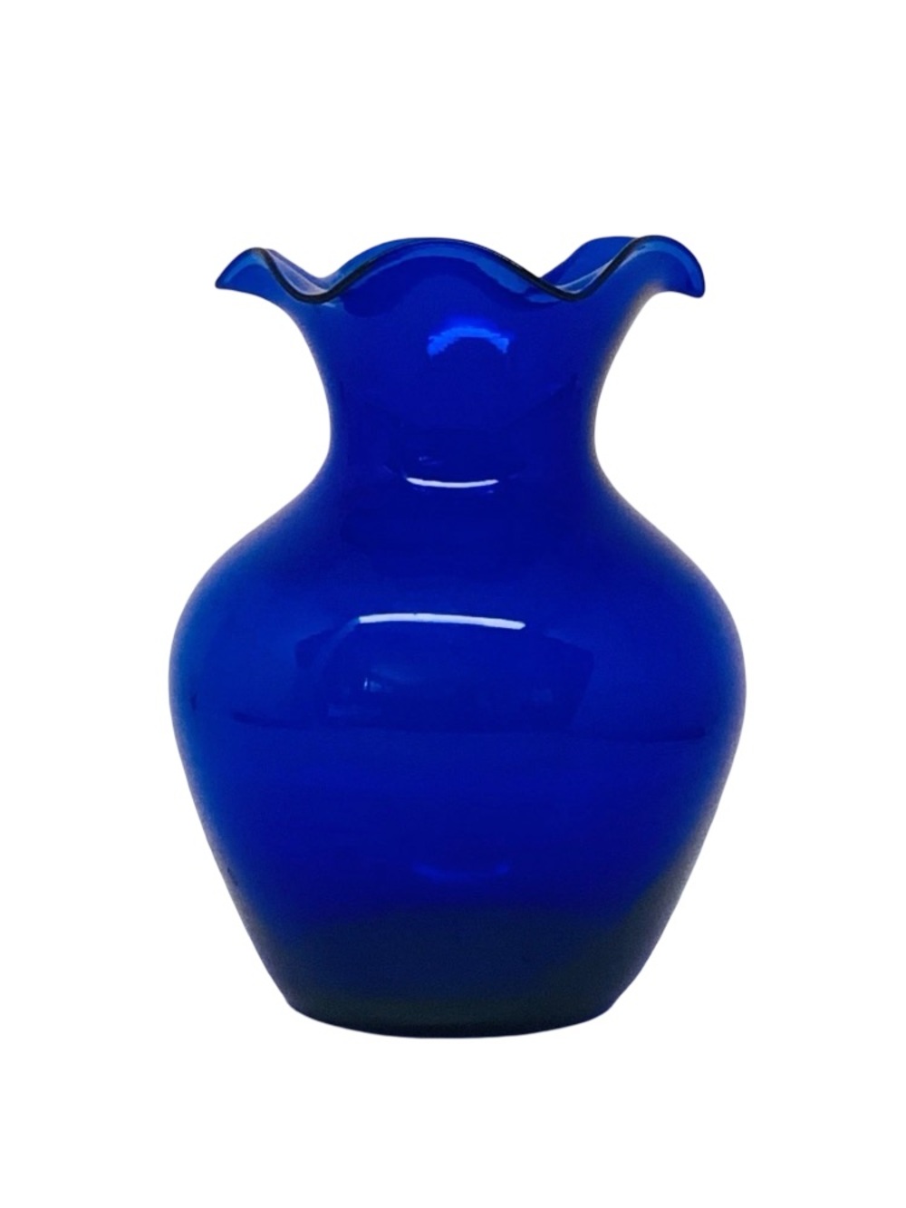 Vintage Cobalt Blue Glass Bud Vase With Ruffle Edge  4 1/4” Tall 3 1/2’ wide